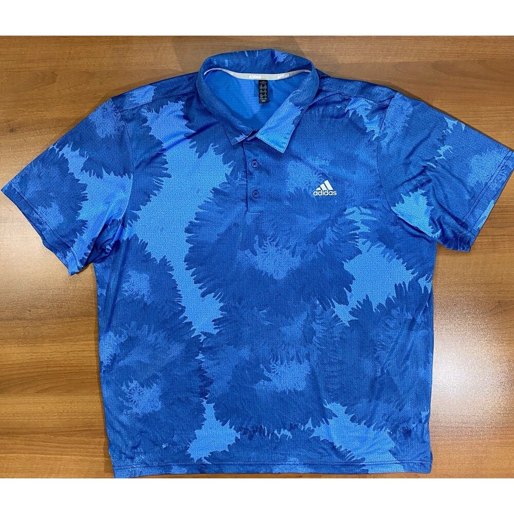 Adidas Golf Men’s 2XL Performance Flower Mesh Polo Blue Athleisure Office